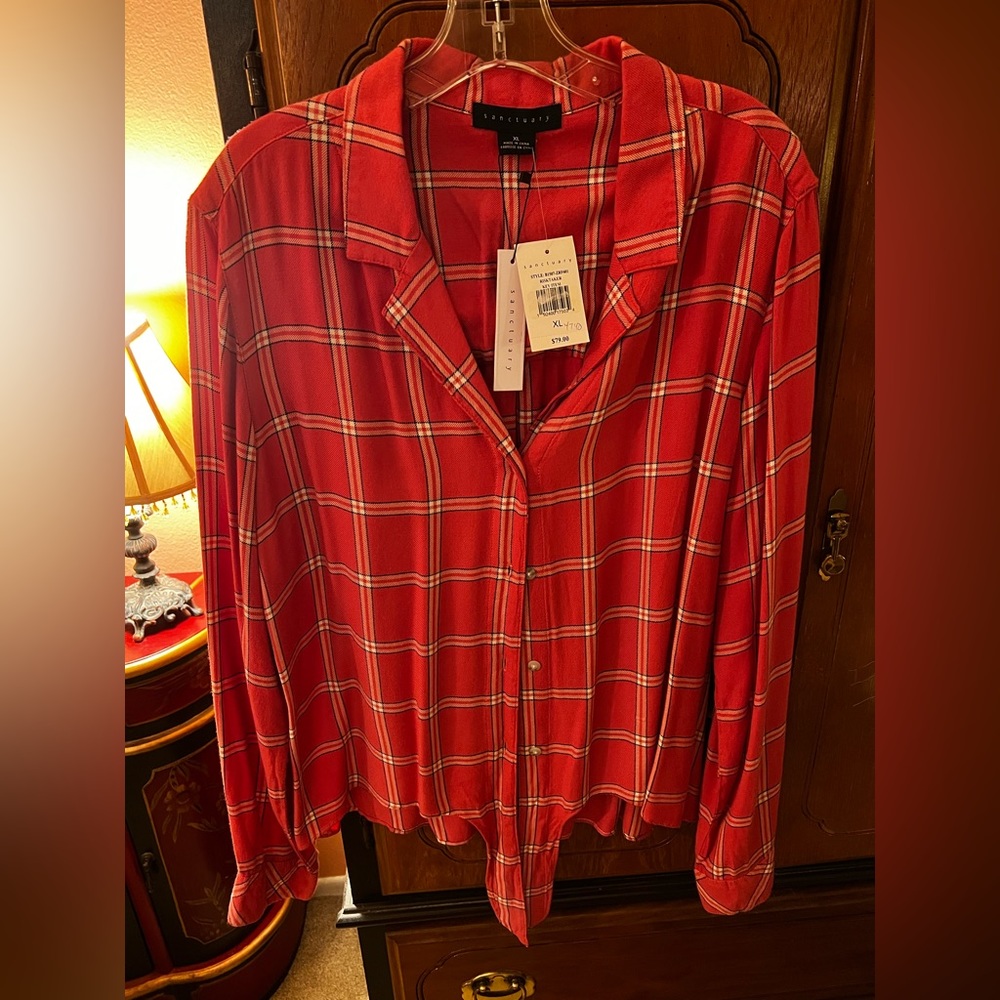 NWT Sanctuary melon plaid shirt/blouse XL ❤️